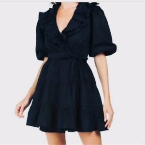 House of Harlow 1960 Women’s Harper Mini Wrap Black Dress. Size S SKU 014